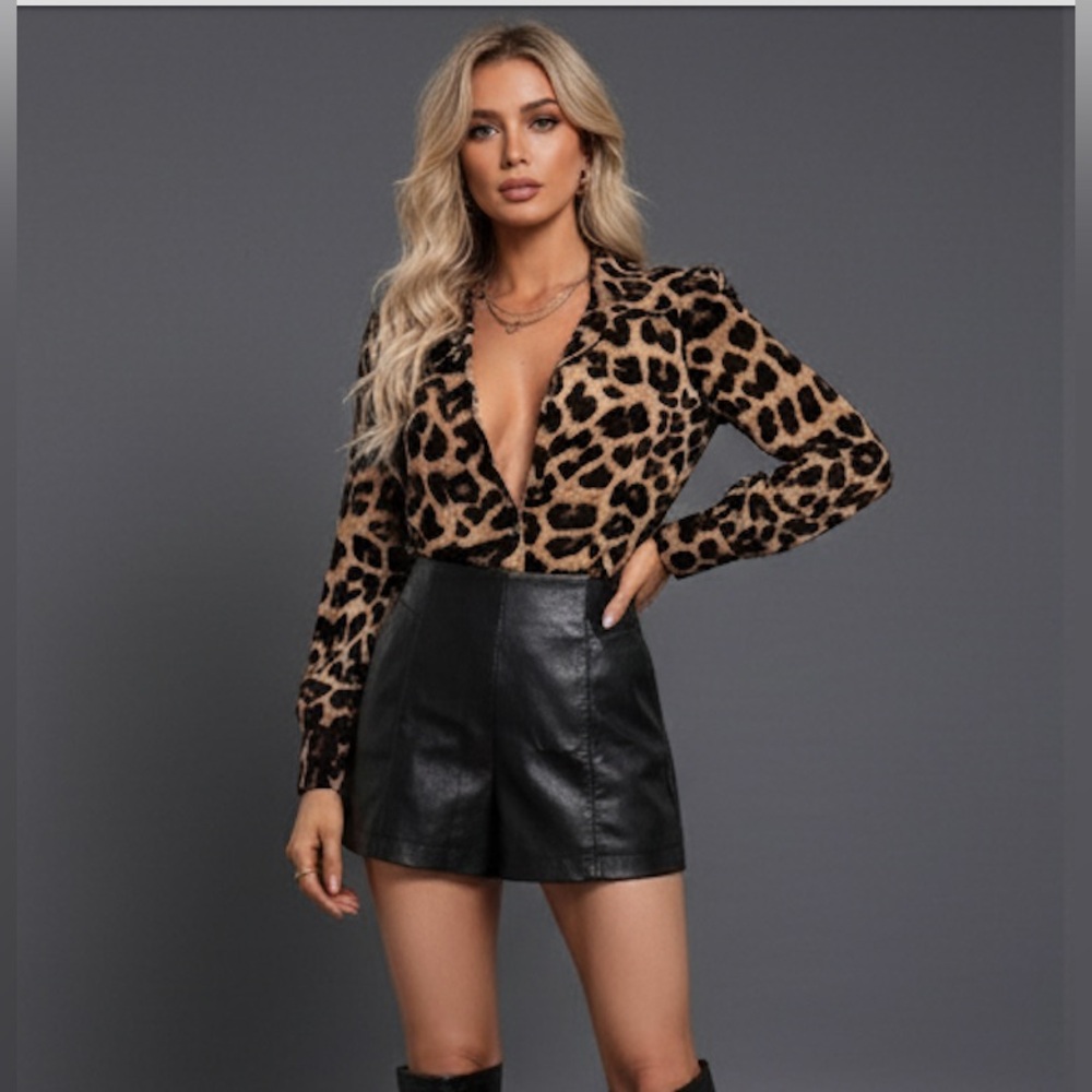 Leopard Print Puff Sleeve Blouse